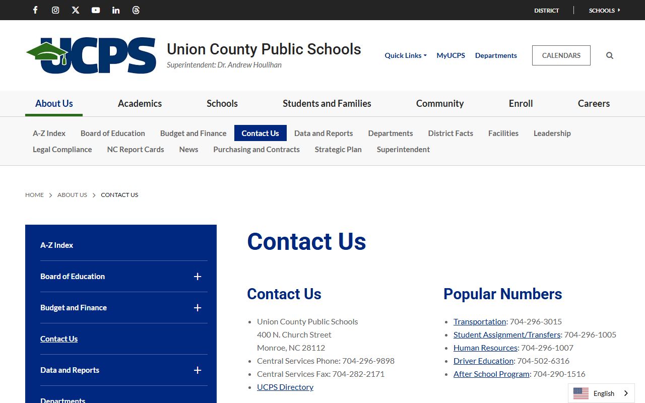 Waxhaw phone directory UCPS school phone numbers