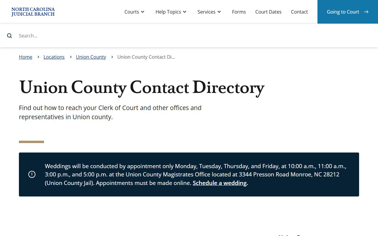 Waxhaw phone numbers Union County court contact directory